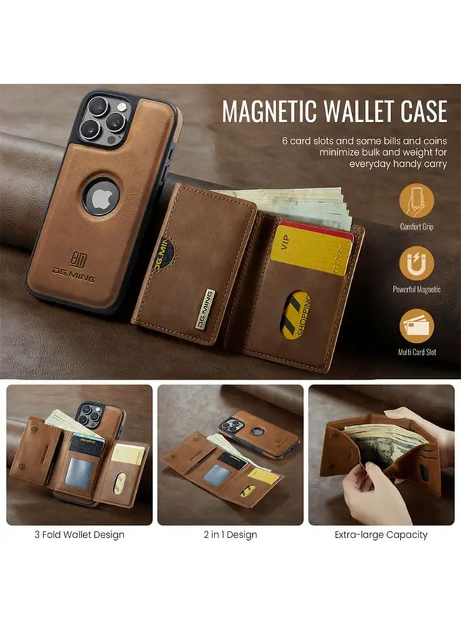 Dark Brown Magnetic Detachable Wallet Case For iPhone 16 Pro With Card Holder Kickstand - Image 5